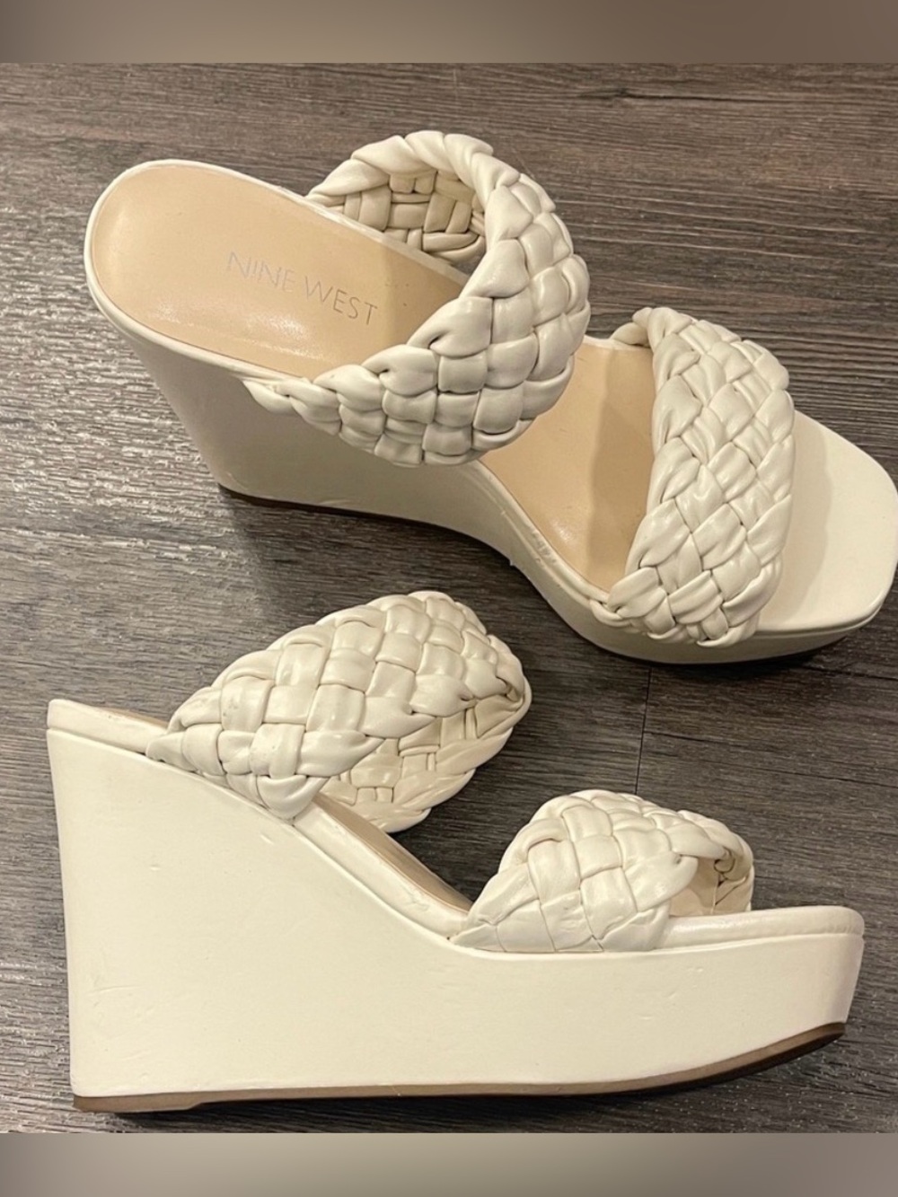 Nine West Women's White Braided Wedge Sandals